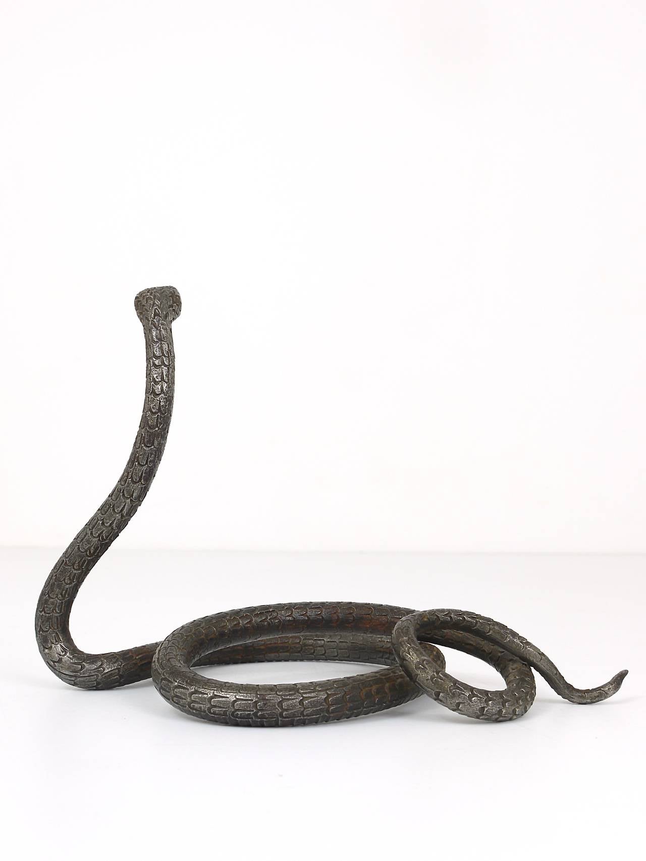 Folk Art A Hand-Forged Iron Model Of A Snake, Snake Sculpture, Vienna, 1920s