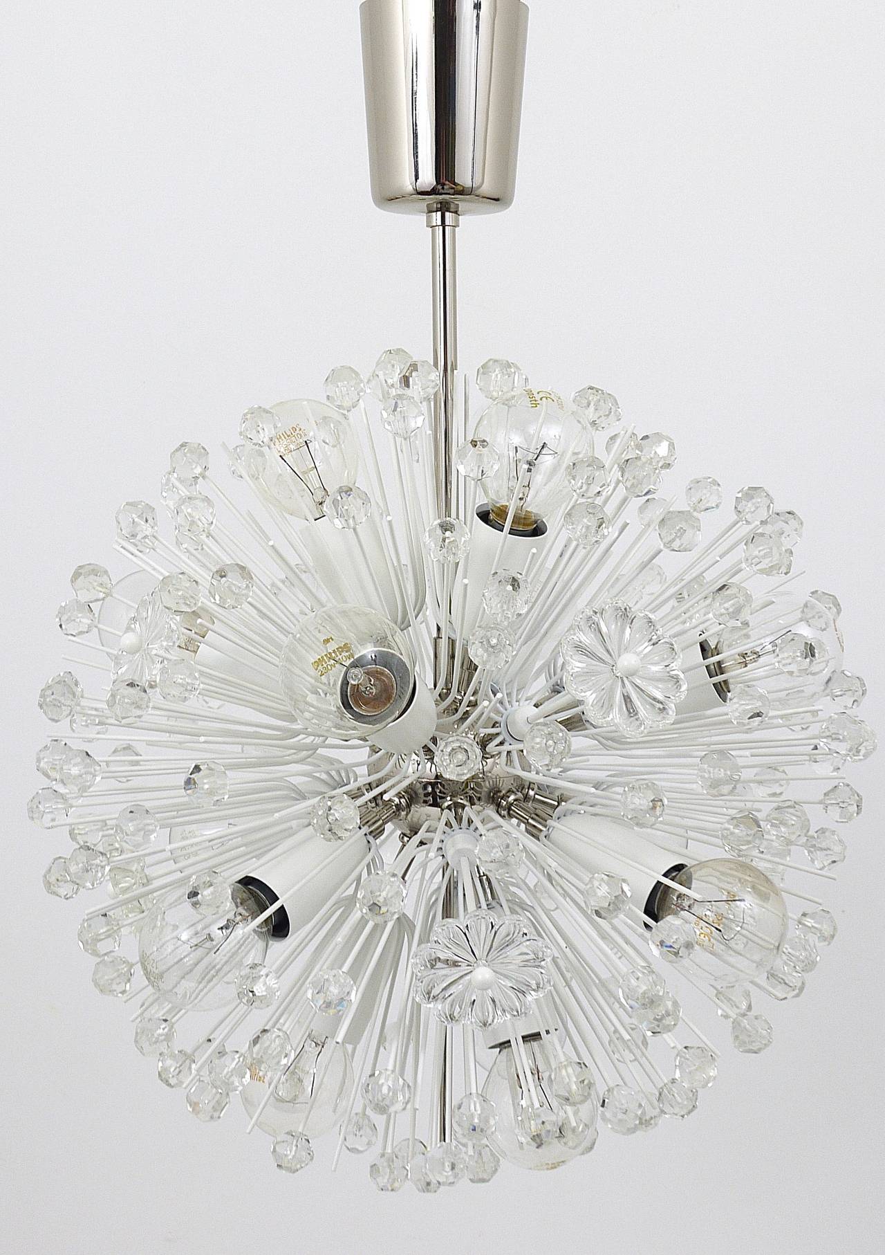 Mid-20th Century Emil Stejnar Nickel-Plated Dandelion Sputnik Blowball Chandelier, Rupert Nikoll For Sale