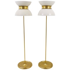 Pair of Italian Modernist Brass Floor Lamps from the 1950s Stilnovo Style