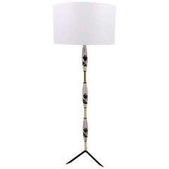 An Italian Modernist Floor Lamp With Handpainted Pottery Details And Tripod Base from the 1950s 11