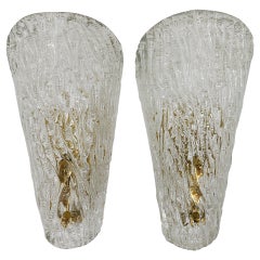 Pair of Kalmar Mid-Century Brass Glass Sconces Wall Lamps, Austria, 1950s