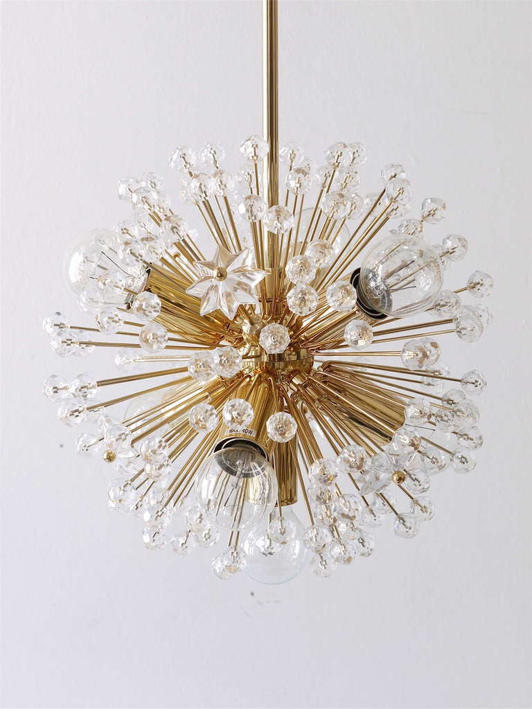 Mid-Century Modern Two Emil Stejnar Gold-Plated Blowball Sputnik Chandelier, Austria, 1970s For Sale