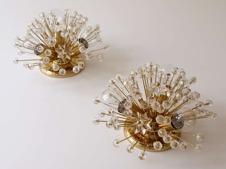 Paire d'appliques ou de montures à encastrer en forme de boule de neige Spoutnik en plaqué or de Emil Stejnar Vienna par Rupert Nikoll