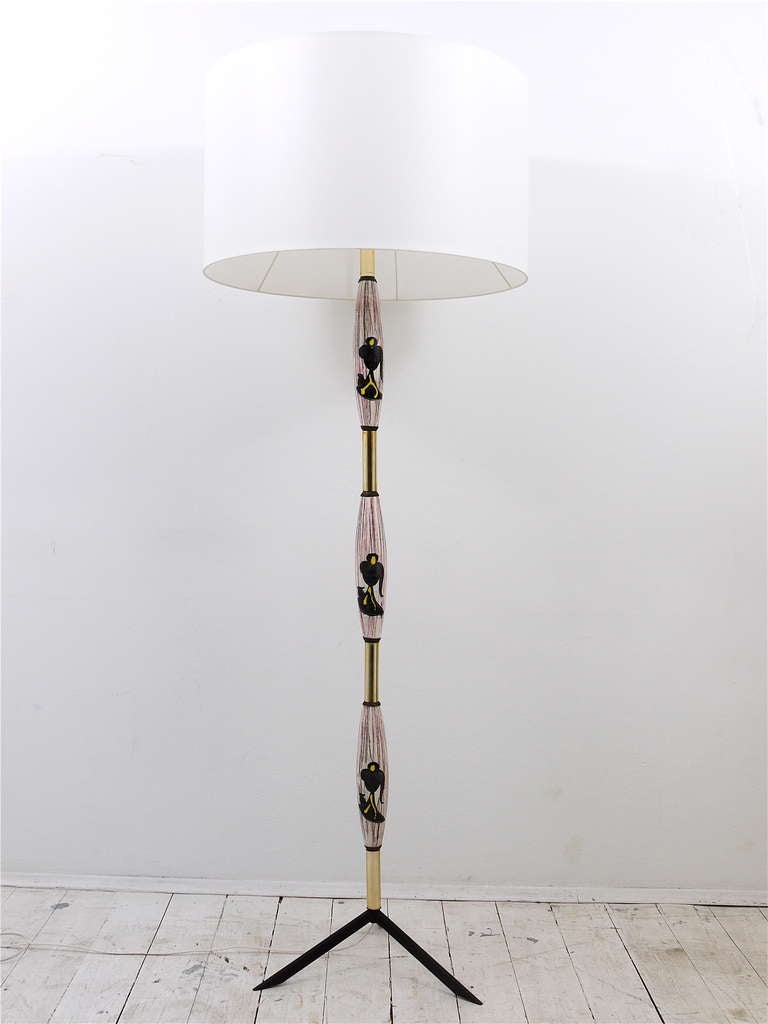 Mid-Century Modern Handpainted Pottery Mid-Century Floor Lamp, Italy, 1950s For Sale