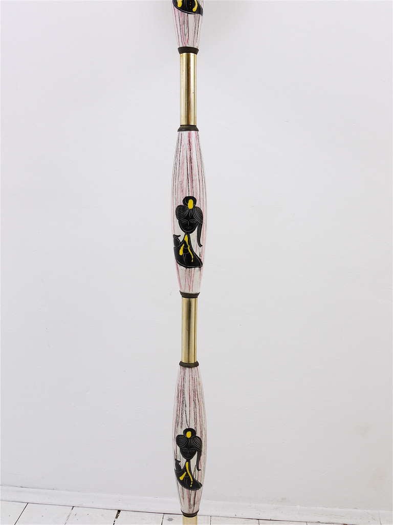 Handpainted Pottery Mid-Century Floor Lamp, Italy, 1950s In Good Condition For Sale In Vienna, AT