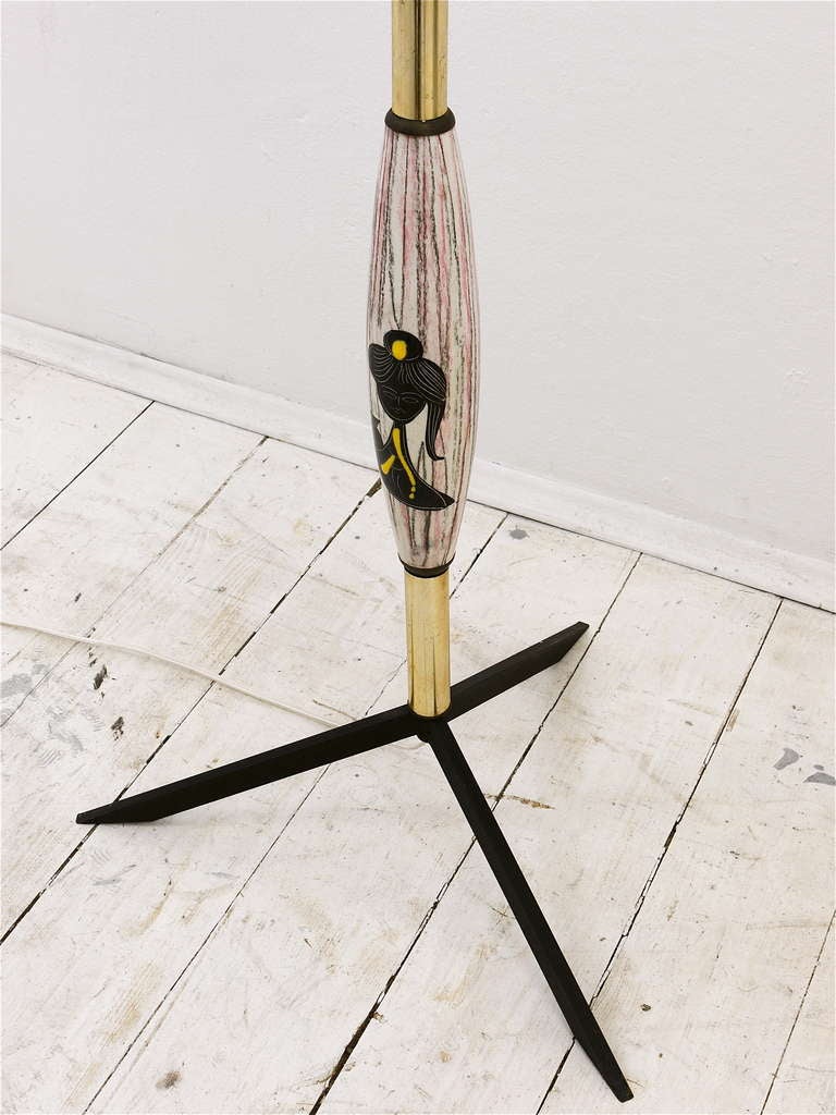 20th Century Handpainted Pottery Mid-Century Floor Lamp, Italy, 1950s For Sale
