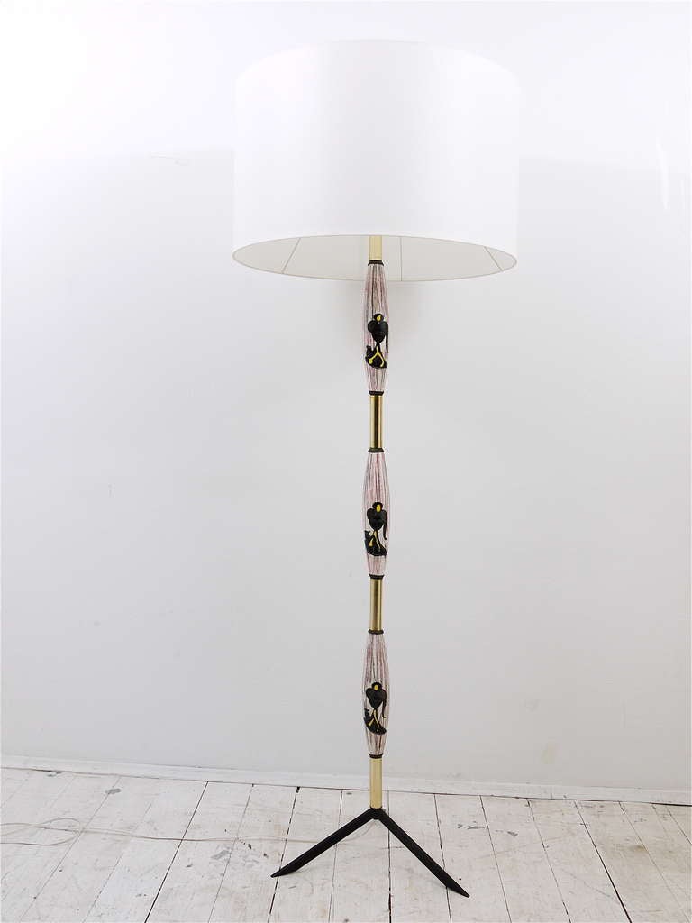Handpainted Pottery Mid-Century Floor Lamp, Italy, 1950s For Sale 1