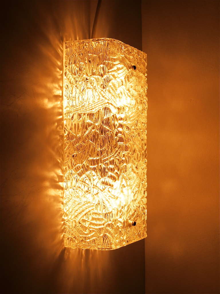 J.T. Kalmar Square Midcentury Textured Glass Flush Mount , Sconce, Vienna, 1950s For Sale 3