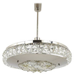 Nickel-Plated Bakalowits Vienna Faceted Crystal Chandelier, 1950s, Vienna