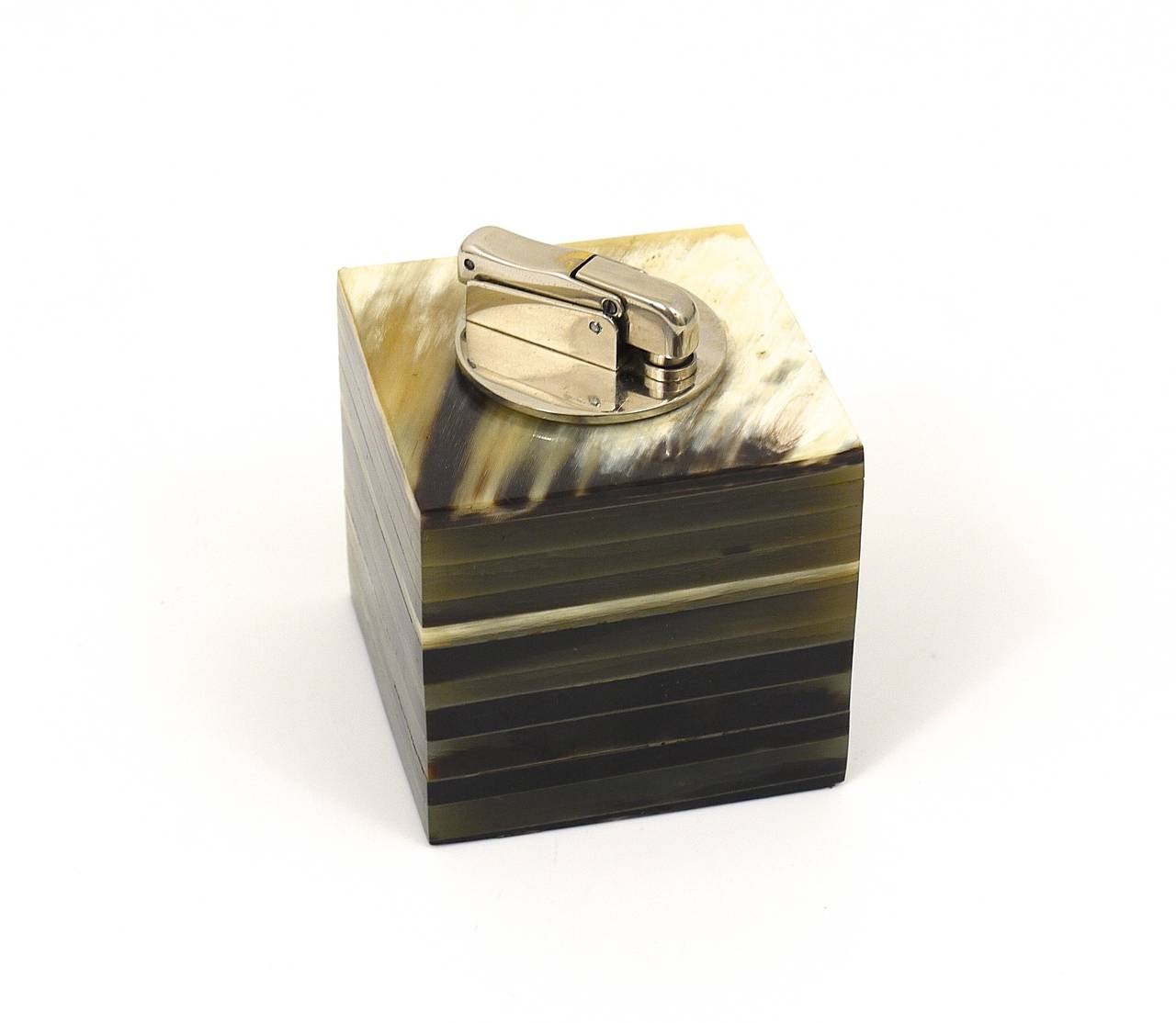 Austrian A Rare Carl Aubock Horn Cube Table Lighter, Vienna, 1950s