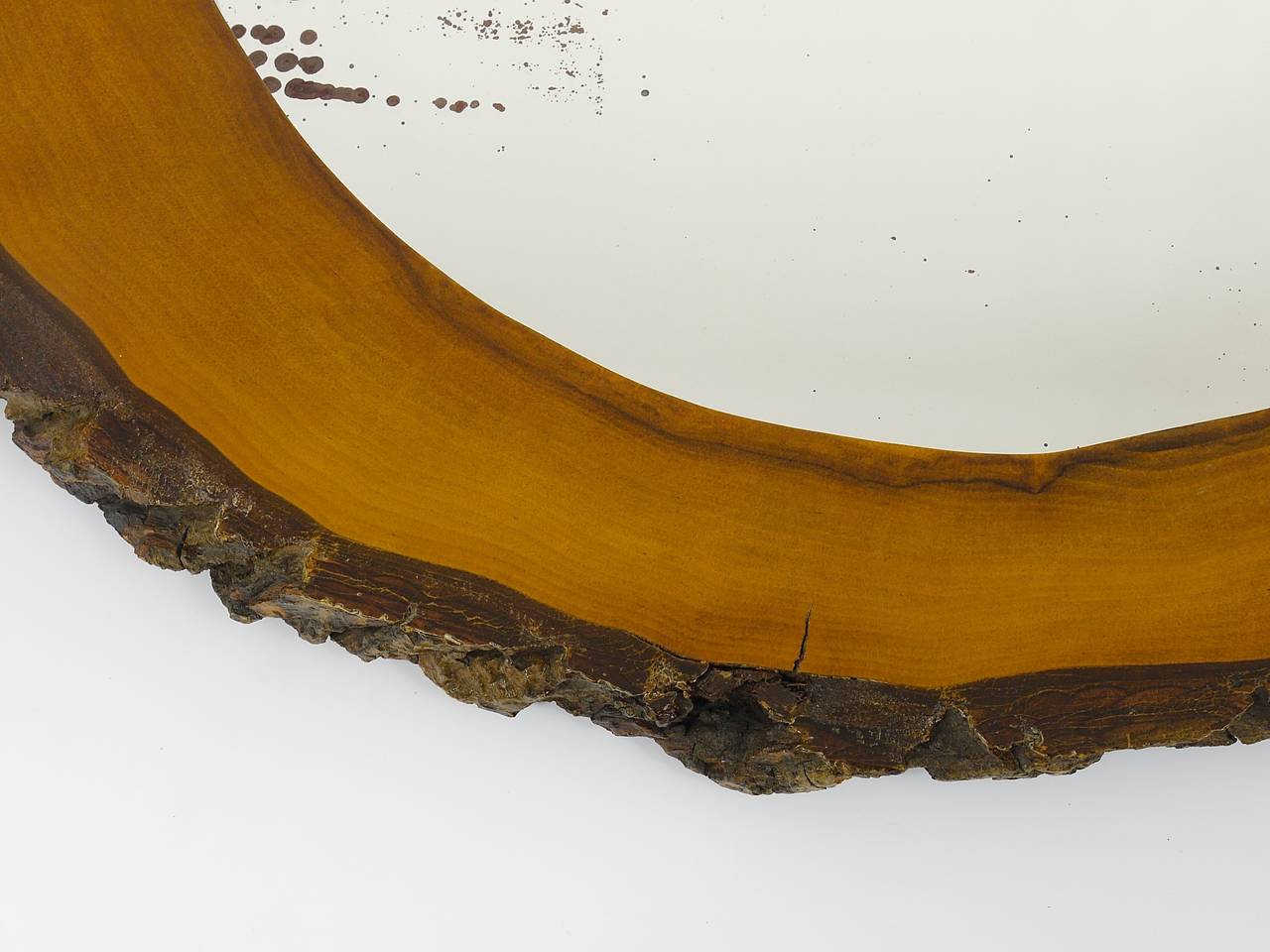 Glass Carl Aubock Style Modernist Walnut Tree Trunk Wall Mirror, Austria, 1950s For Sale