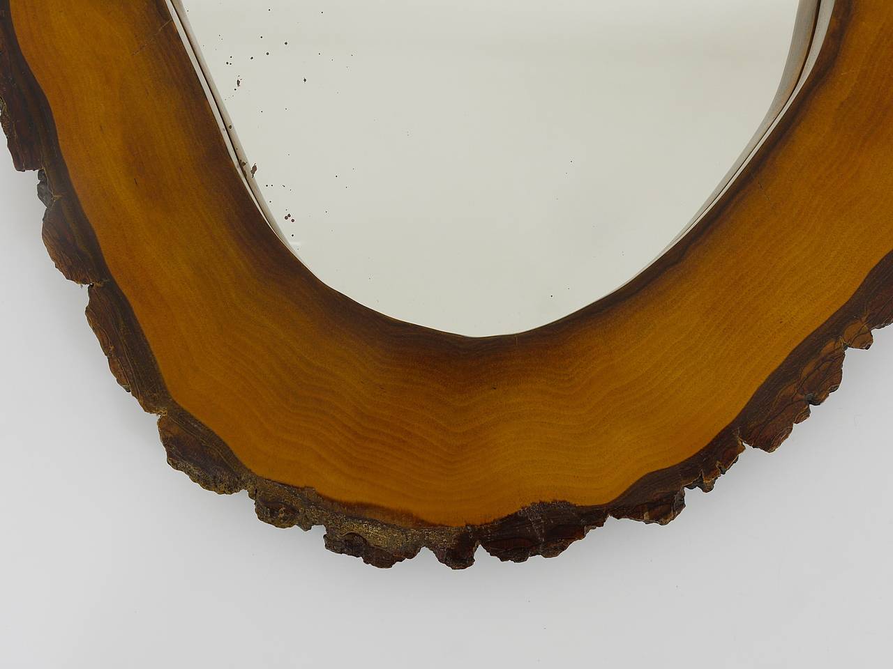 Carl Aubock Style Modernist Walnut Tree Trunk Wall Mirror, Austria, 1950s For Sale 2