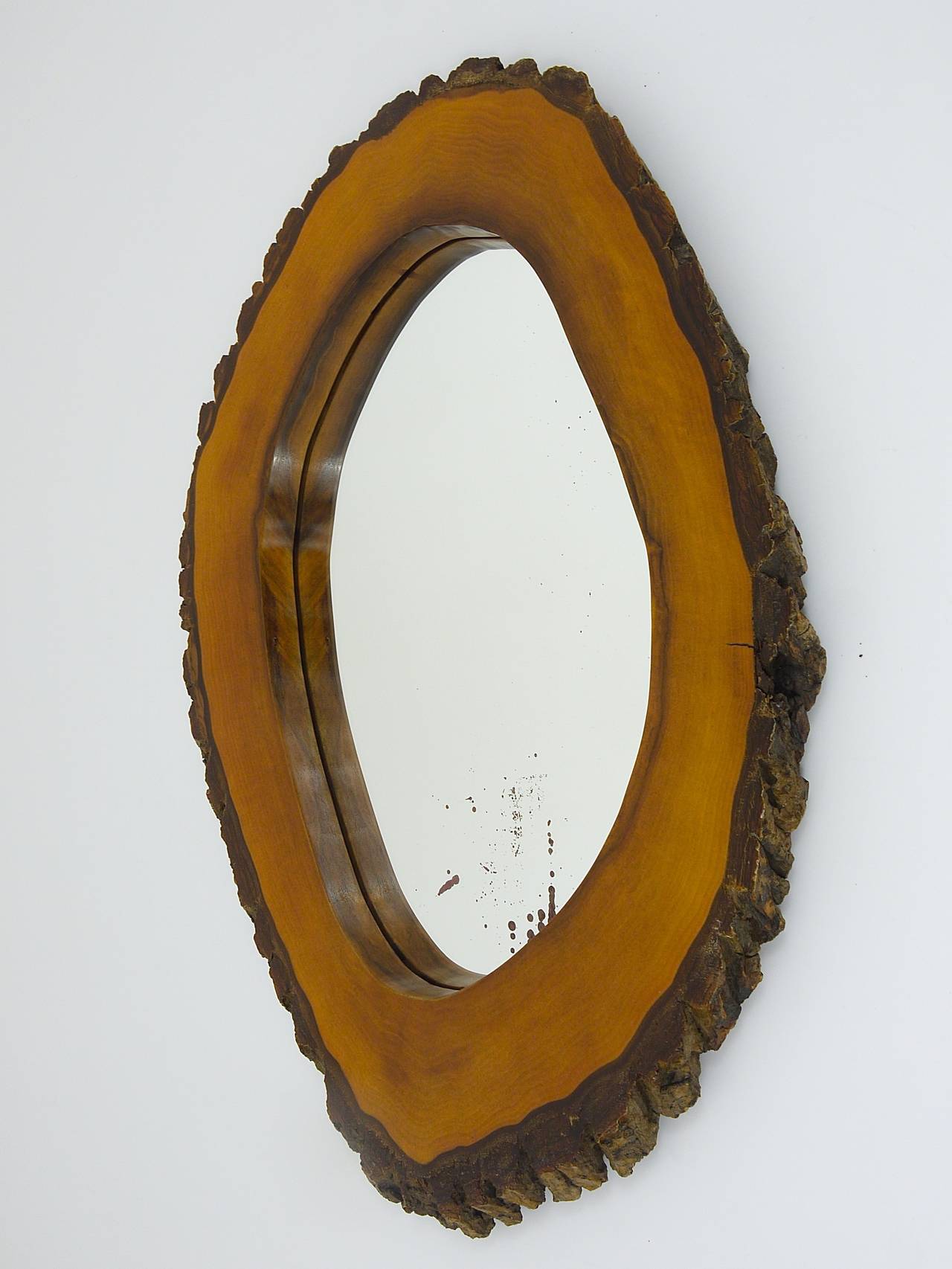 Carl Aubock Style Modernist Walnut Tree Trunk Wall Mirror, Austria, 1950s For Sale 3