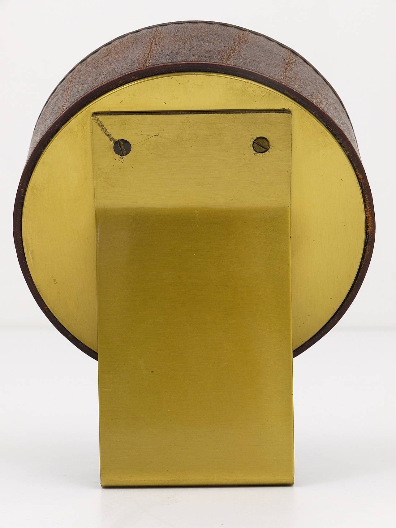 Carl Aubock Modernist Leather Brass Clock, Vienna, 1950s 3