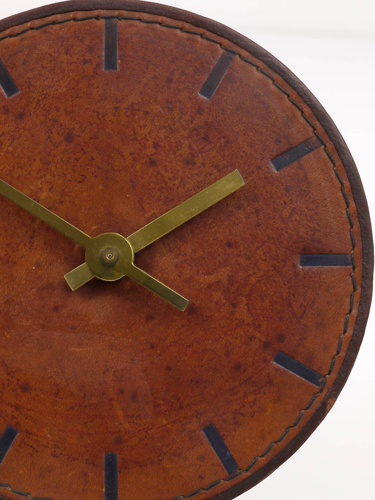 Carl Aubock Modernist Leather Brass Clock, Vienna, 1950s 2