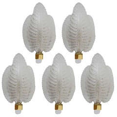 Venetian Leaf Sconces Murano Glass Leaves, Barovier and Toso Style, Italy, 1970s 7