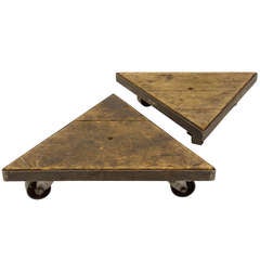 A Pair of 1940s Triangular Industrial Iron Wheel Board Dolly Carts