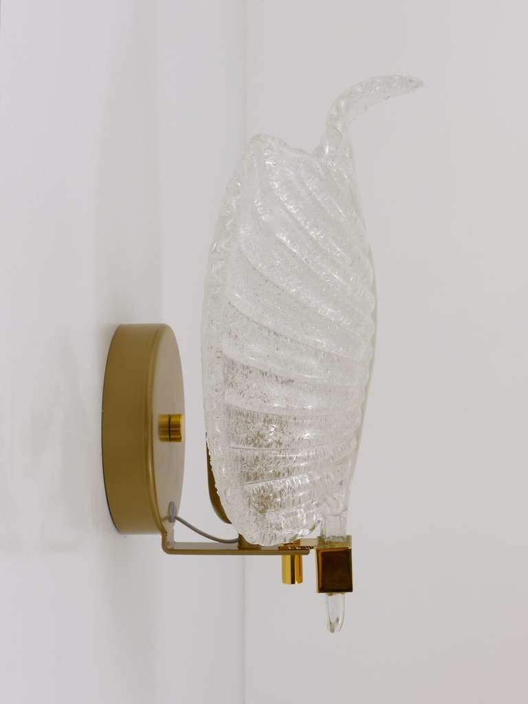 Apliques Hoja Veneciana Hojas de Cristal de Murano, Estilo Barovier y Toso, Italia Moderno de mediados de siglo