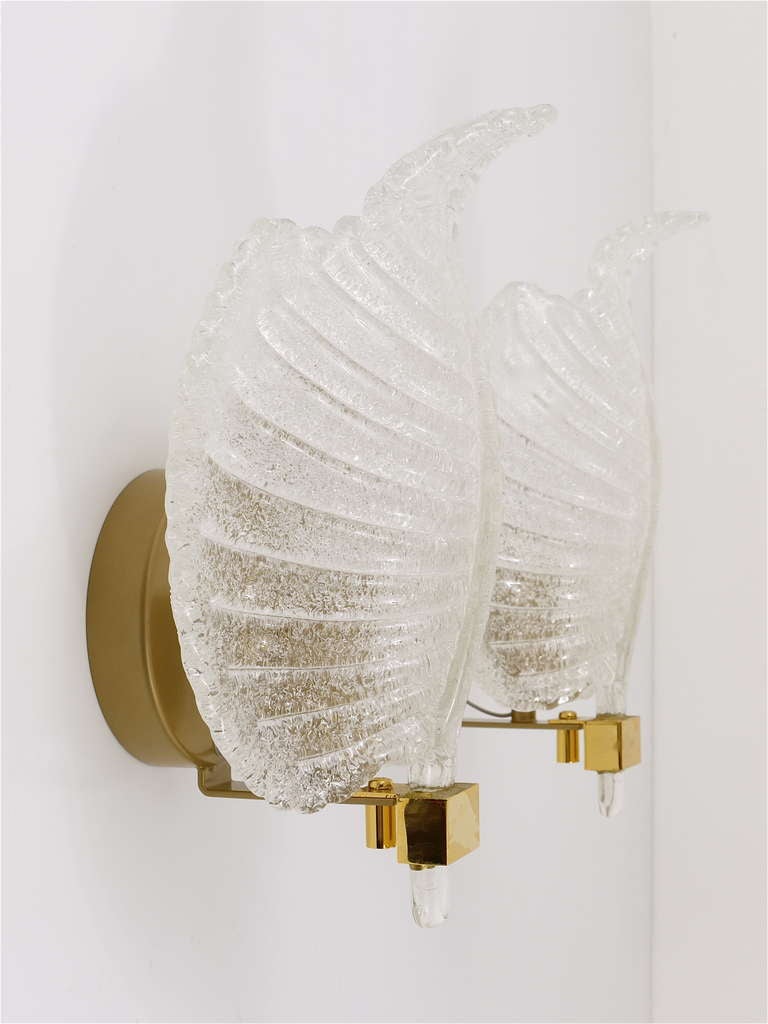 Mid-Century Modern Venetian Leaf Sconces Murano Glass Leaves, Barovier and Toso Style, Italy