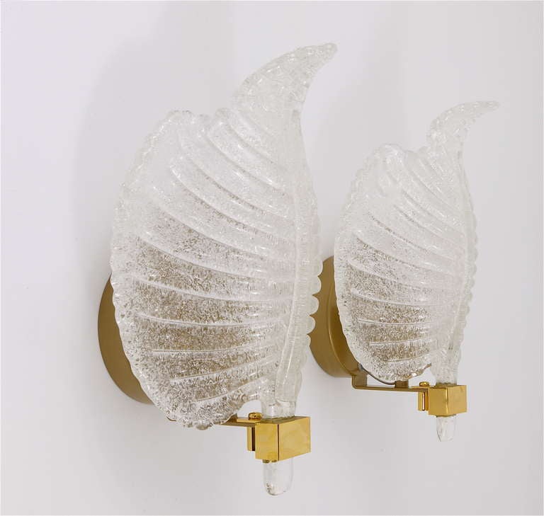 Italian Venetian Leaf Sconces Murano Glass Leaves, Barovier and Toso Style, Italy