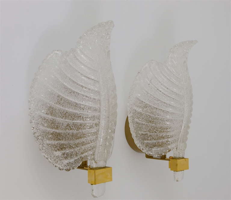 Venetian Leaf Sconces Murano Glass Leaves, Barovier and Toso Style, Italy In Excellent Condition In Vienna, AT