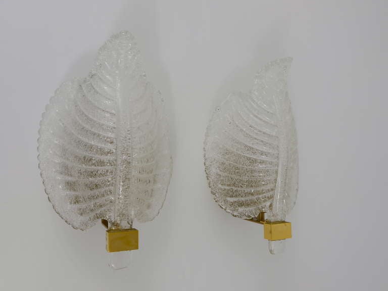 20th Century Venetian Leaf Sconces Murano Glass Leaves, Barovier and Toso Style, Italy