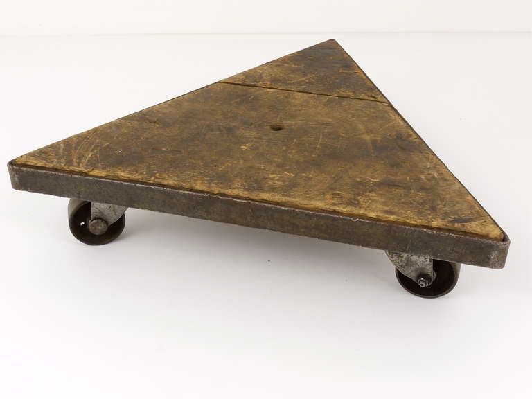 French A Pair of 1940s Triangular Industrial Iron Wheel Board Dolly Carts