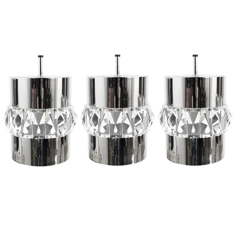 Three Bakalowits Nickel, Brass and Faceted Crystal Pendant Lamps, Austria, 1950s