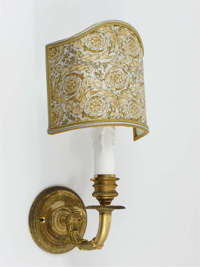 Mid-Century Modern Pair of Vintage Versace Home Medusa Gilt Sconces Wall Lamps