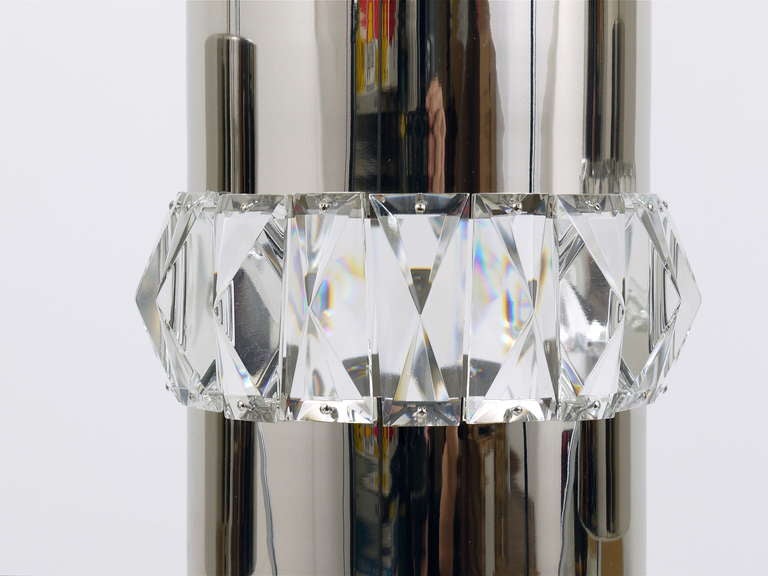 Mid-Century Modern Three Bakalowits Nickel, Brass and Faceted Crystal Pendant Lamps, Austria, 1950s For Sale