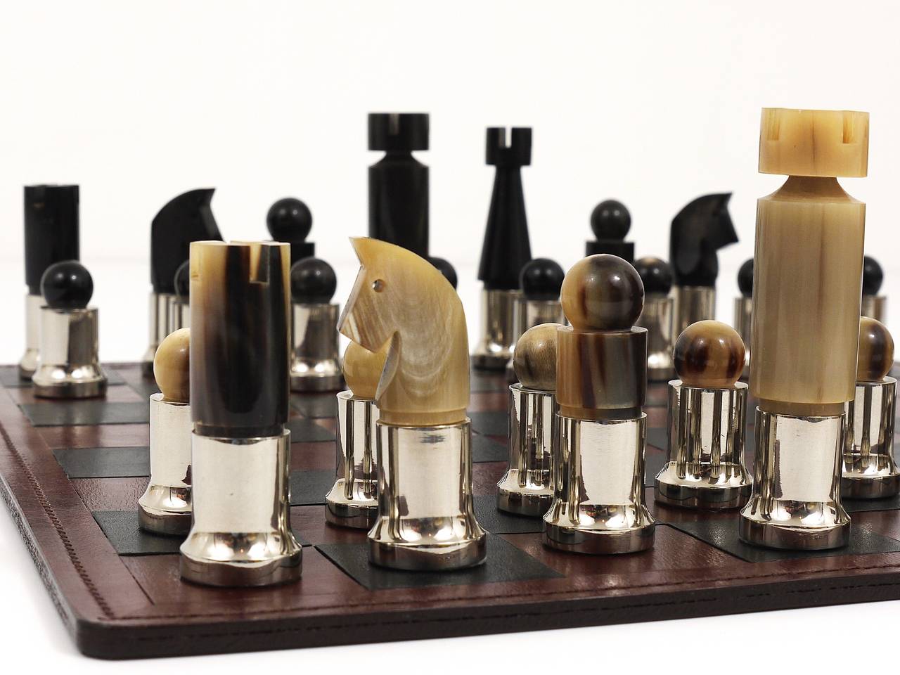 Austrian Carl Auböck Modernist Horn Chess Game with Leatherboard, Austria