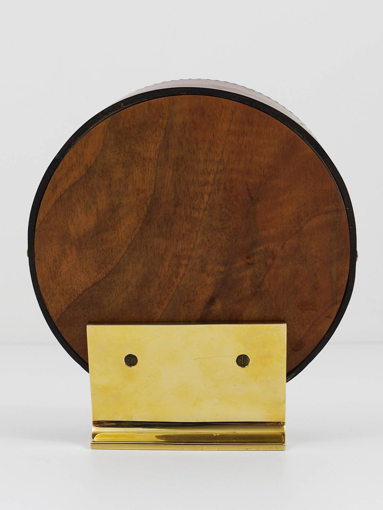 Carl Aubock Modernist Leather Brass Clock, Vienna, 1950s 2