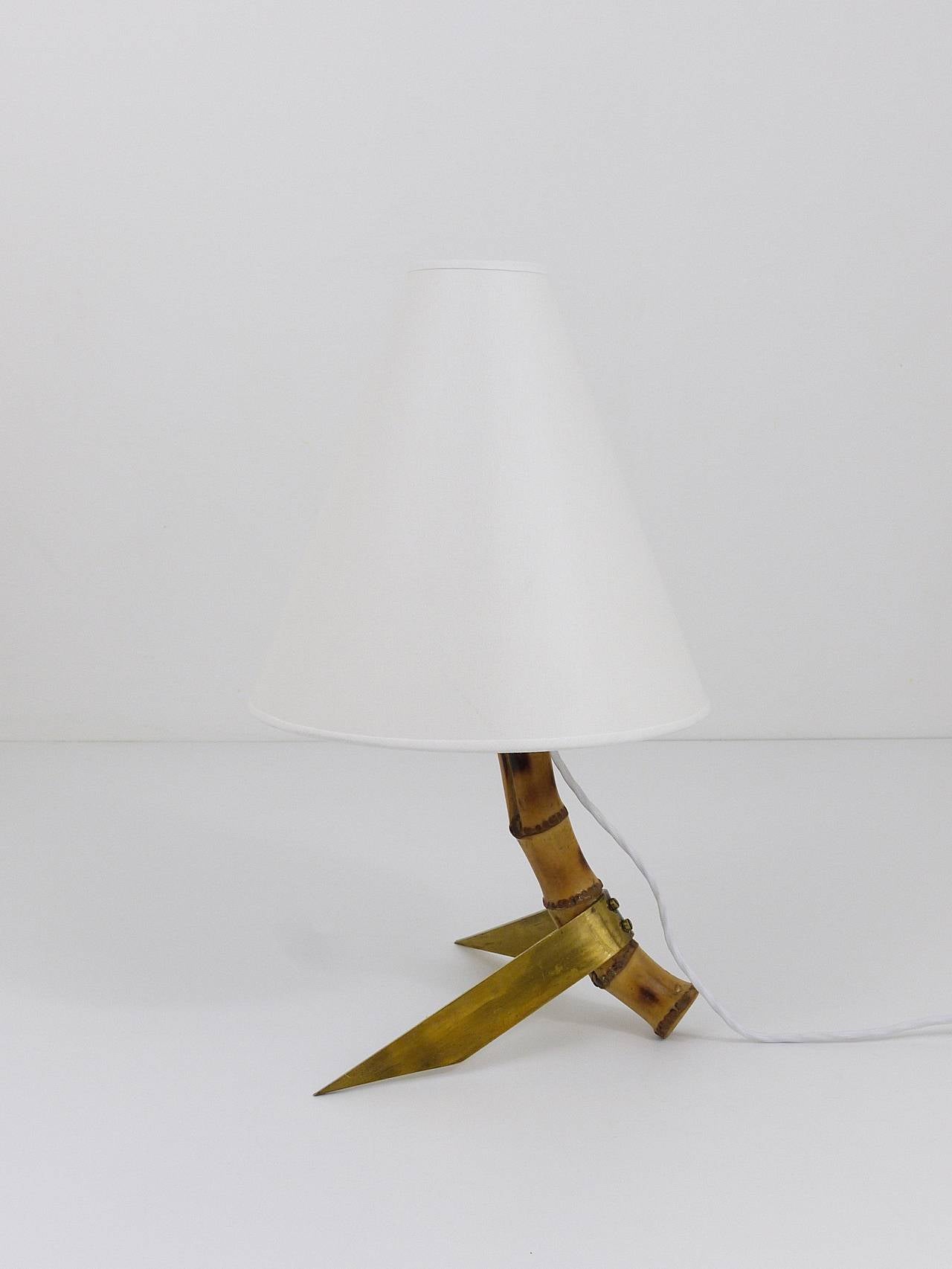 20th Century 1950s Rupert Nikoll Mid-Century Bamboo Brass Table Lamp, Austria, 1950s