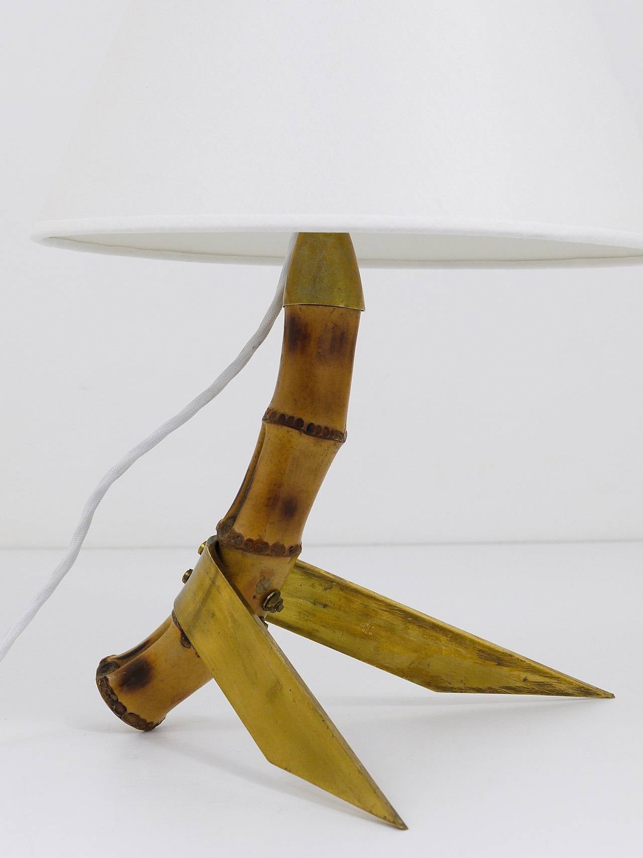 1950er Rupert Nikoll Mid-Century Bambus-Messing-Tischlampe, Österreich, 1950er Jahre 4