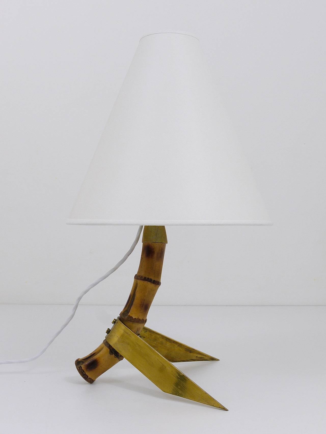 1950er Rupert Nikoll Mid-Century Bambus-Messing-Tischlampe, Österreich, 1950er Jahre 3