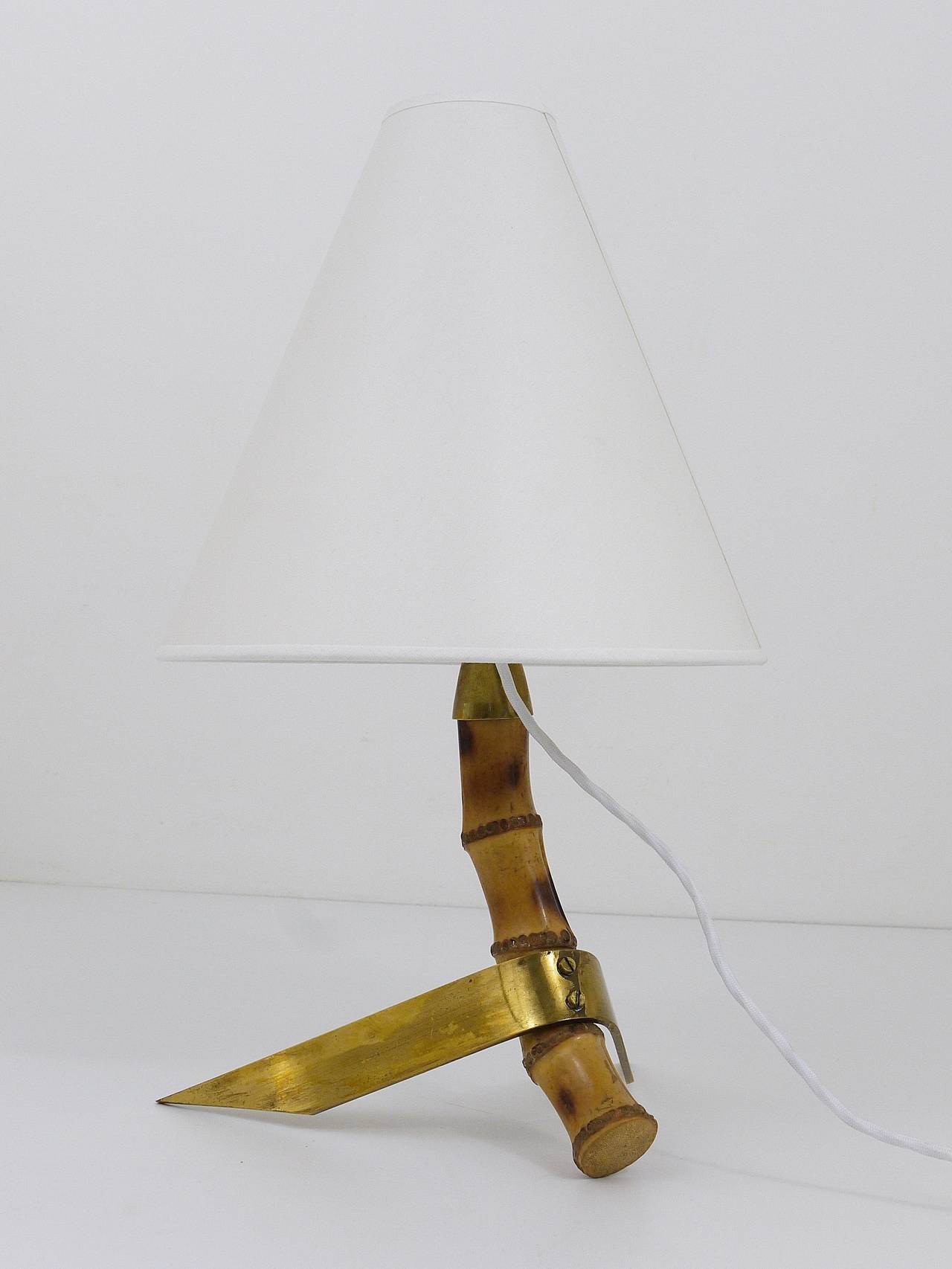 Austrian 1950s Rupert Nikoll Mid-Century Bamboo Brass Table Lamp, Austria, 1950s