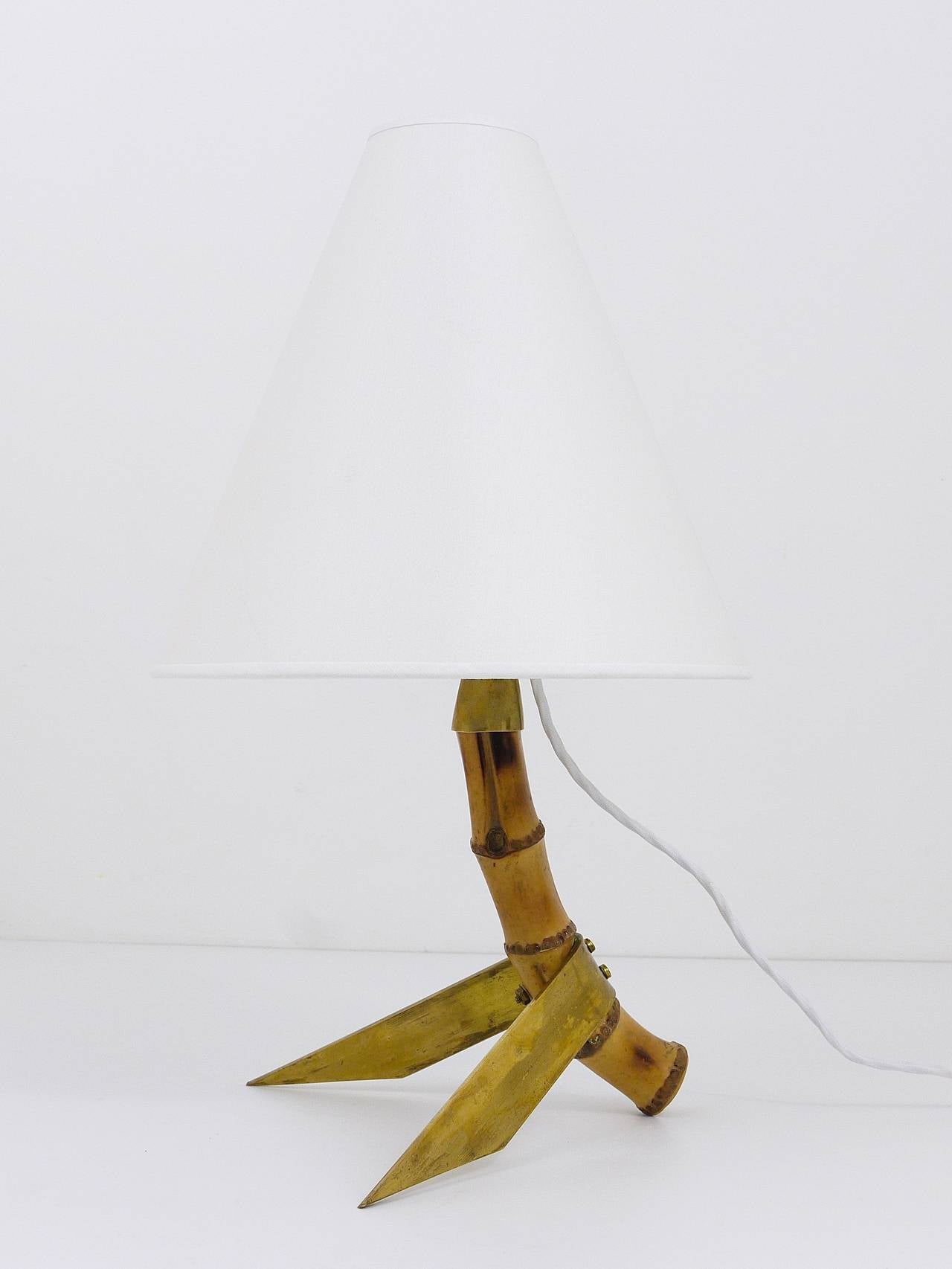 1950s Rupert Nikoll Mid-Century Bamboo Brass Table Lamp, Austria, 1950s 1