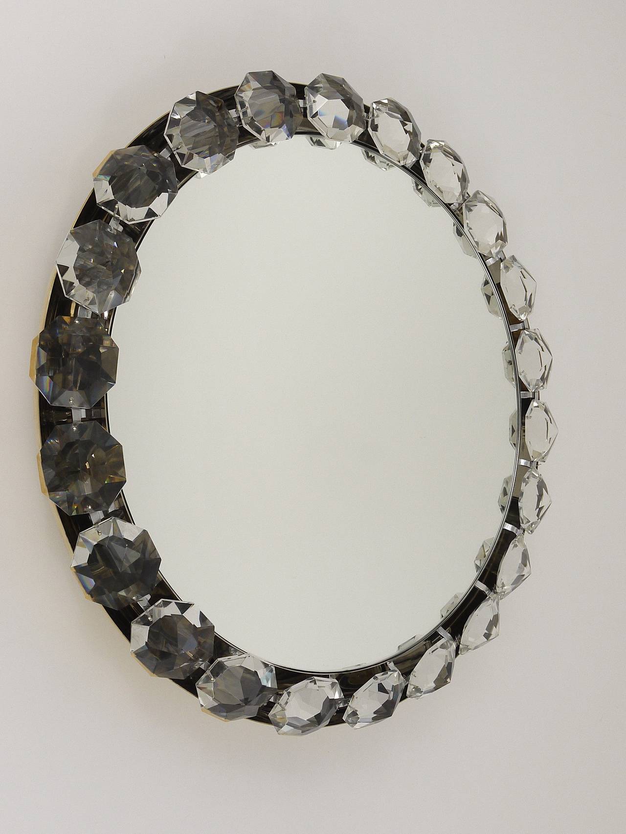 20th Century Bakalowits Vienna Round Backlit Wall Mirror with Huge Crystals, Austria, 1950s