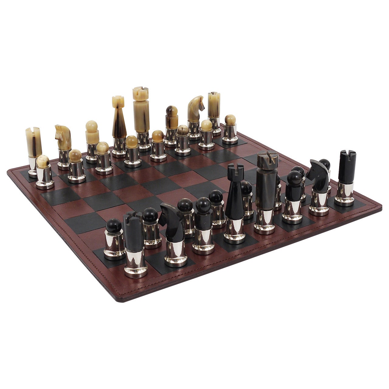 Carl Auböck Modernist Horn Chess Game with Leatherboard, Austria