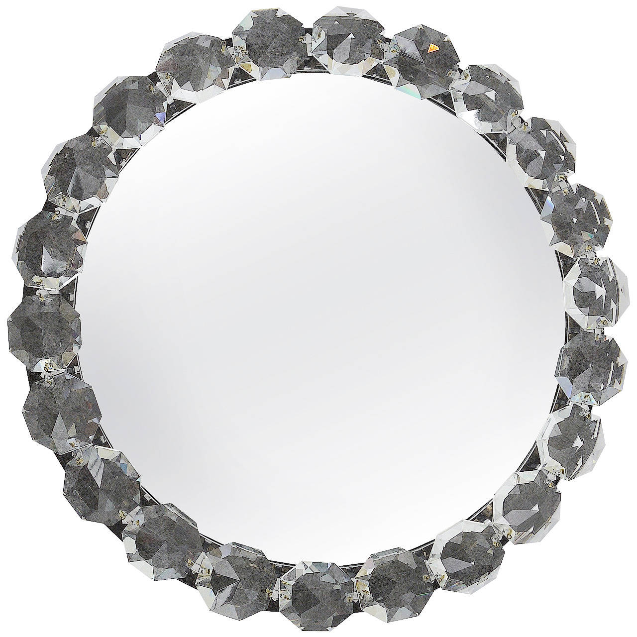 Bakalowits Vienna Round Backlit Wall Mirror with Huge Crystals, Two Available at 1stDibs