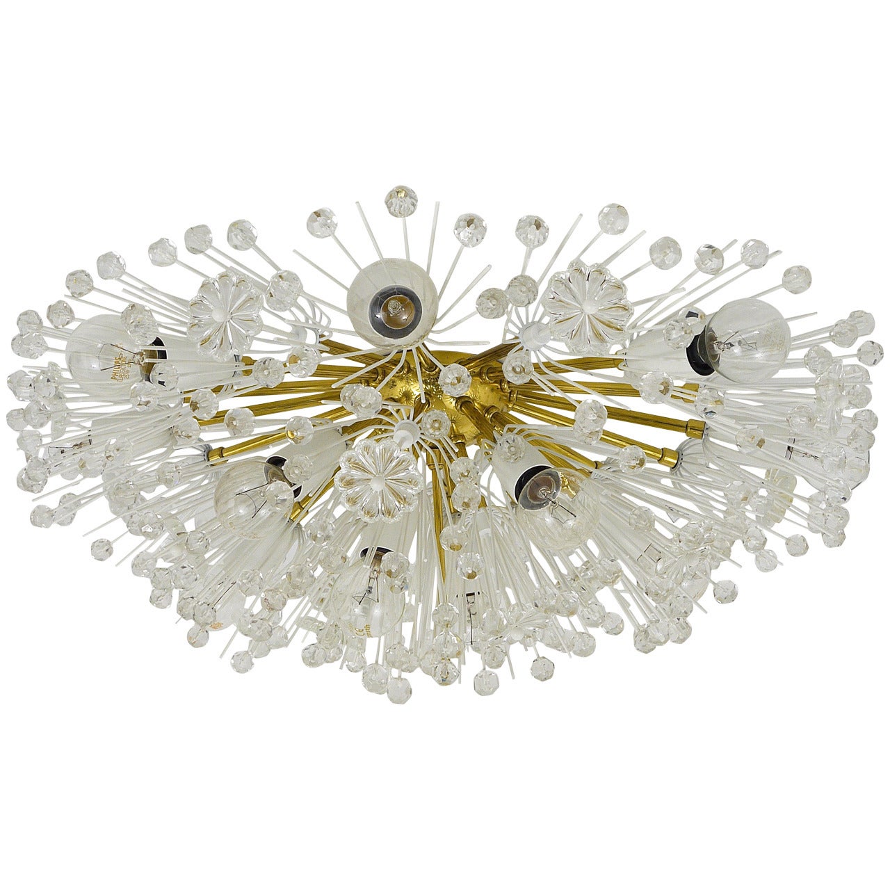 Austrian Emil Stejnar Brass Crystal Flush Mount or Sconce, Rupert Nikoll, 1950s