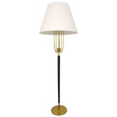 Josef Frank Style Green Leather Brass Modernist Floor Lamp, Austria, 1950s 12