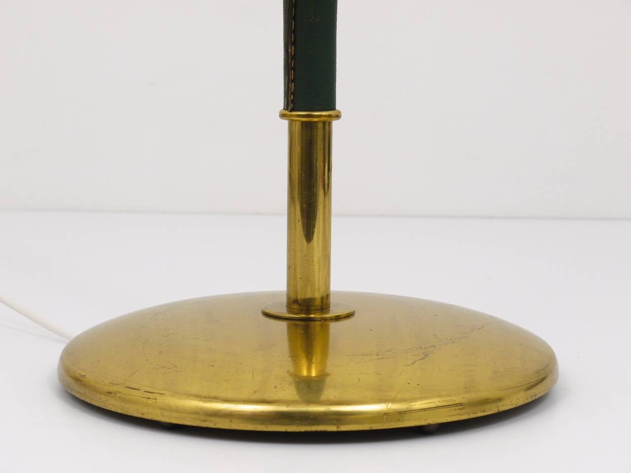 Josef Frank Style Green Leather Brass Modernist Floor Lamp, Austria, 1950s 1
