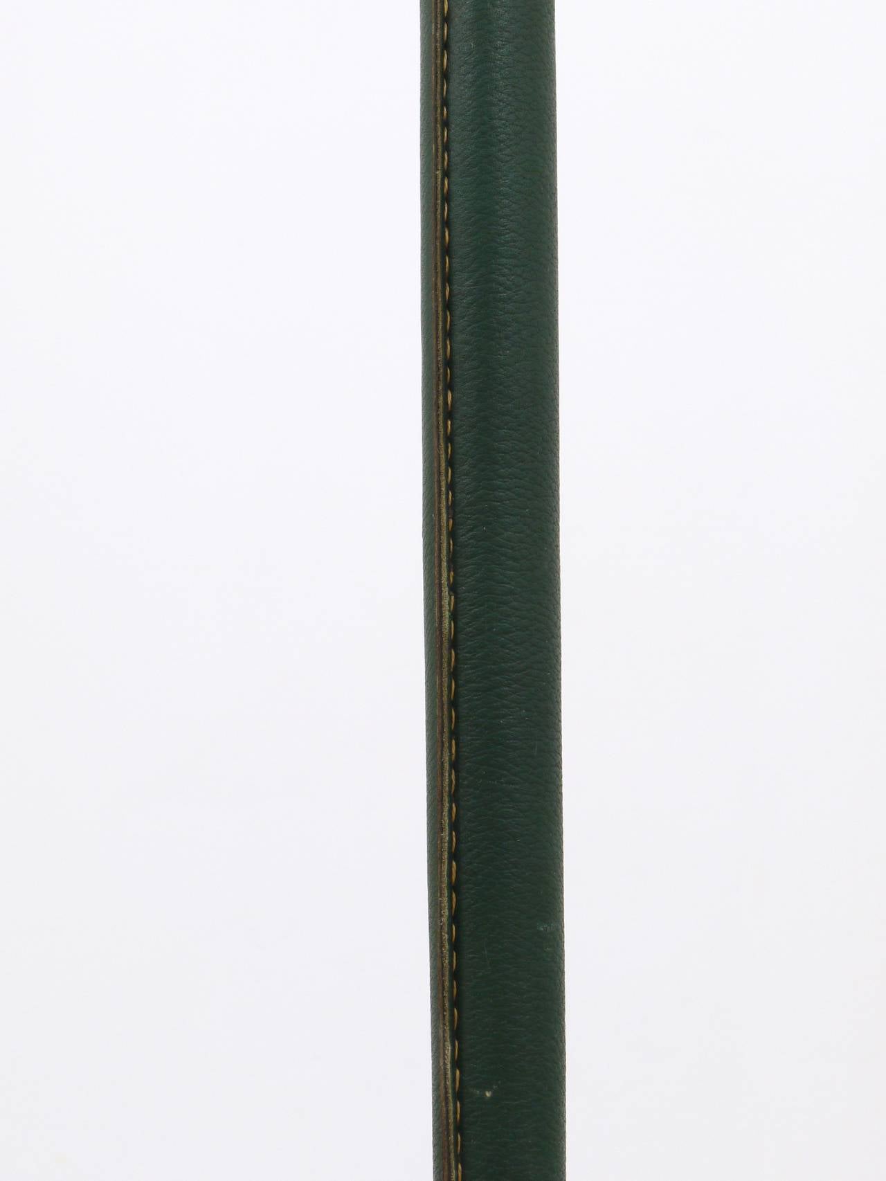 Josef Frank Style Green Leather Brass Modernist Floor Lamp, Austria, 1950s 3