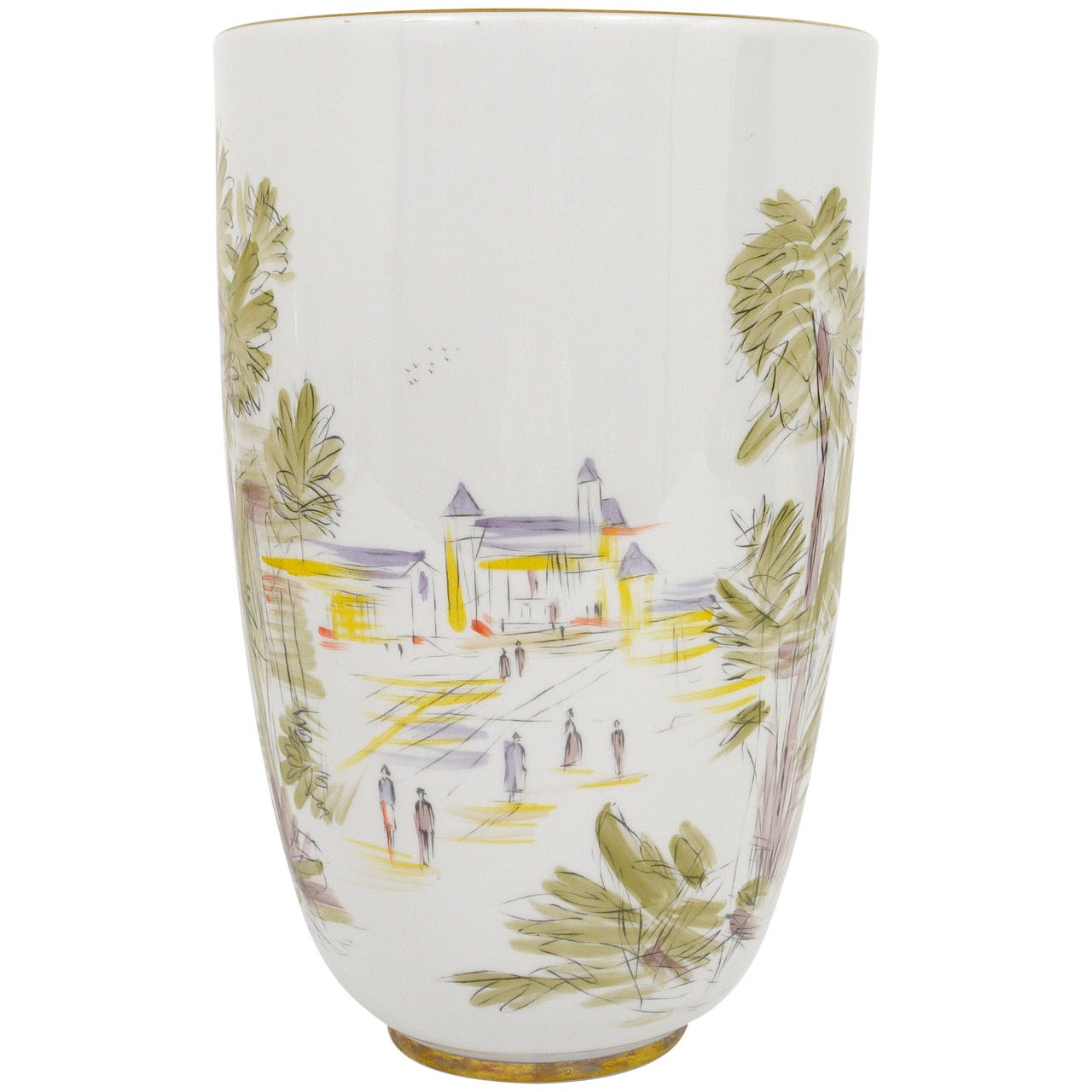 Huge Hutschenreuther Handpainted Midcentury Porcelain Vase, Selb, Germany, 1950s For Sale