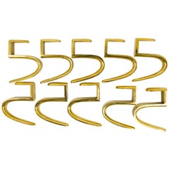 Vintage 9x Carl Aubock 5-Shaped Brass Hooks for the Wooden Coat Rack, Austria