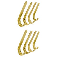 Vintage Eight Austrian Modernist Brass Wall Hooks by Hertha Baller, Vienna, 1950s