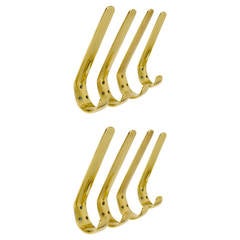 Eight Austrian Modernist Brass Wall Hooks by Hertha Baller, Vienna, 1950s