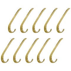 Vintage Ten Austrian Modernist Brass Wall Coat Hooks by Hertha Baller, Vienna, 1950s