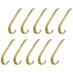 Ten Austrian Modernist Brass Wall Coat Hooks by Hertha Baller, Vienna, 1950s